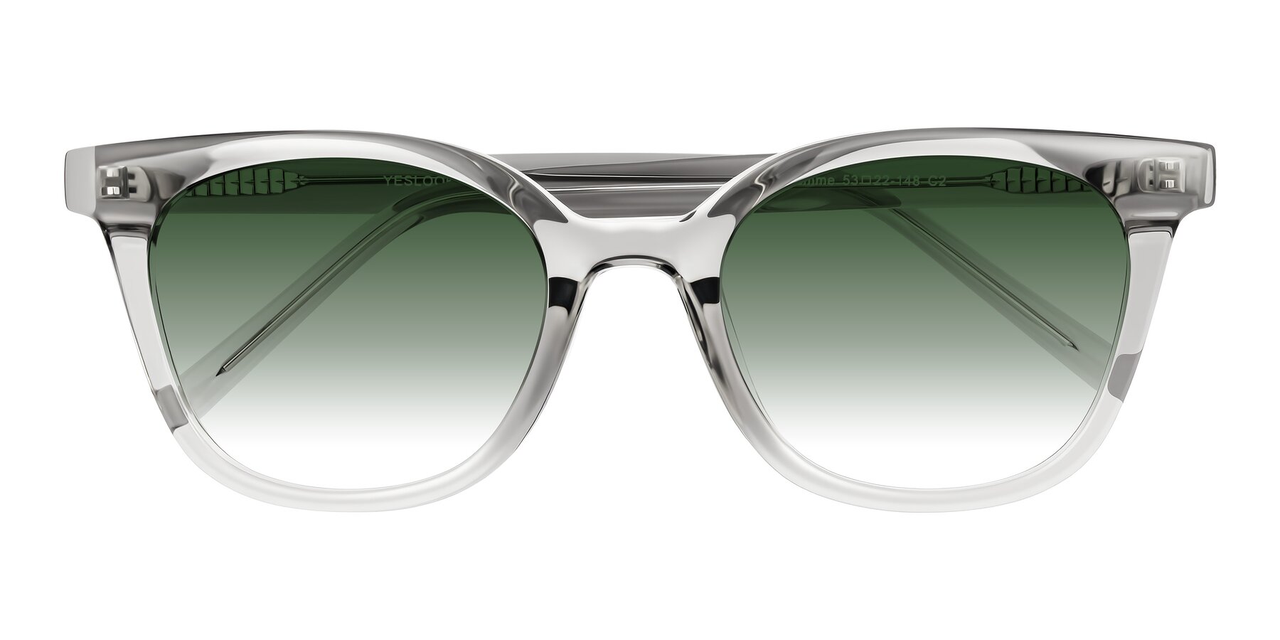 Folded Front of Jeromme in Transparent Gray with Green Gradient Lenses