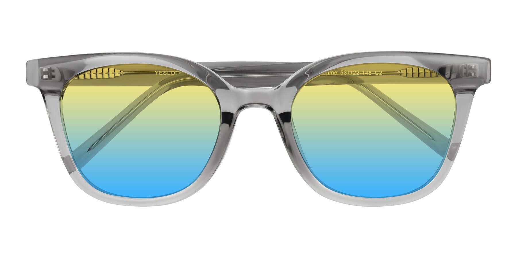 Folded Front of Jeromme in Transparent Gray with Yellow / Blue Gradient Lenses