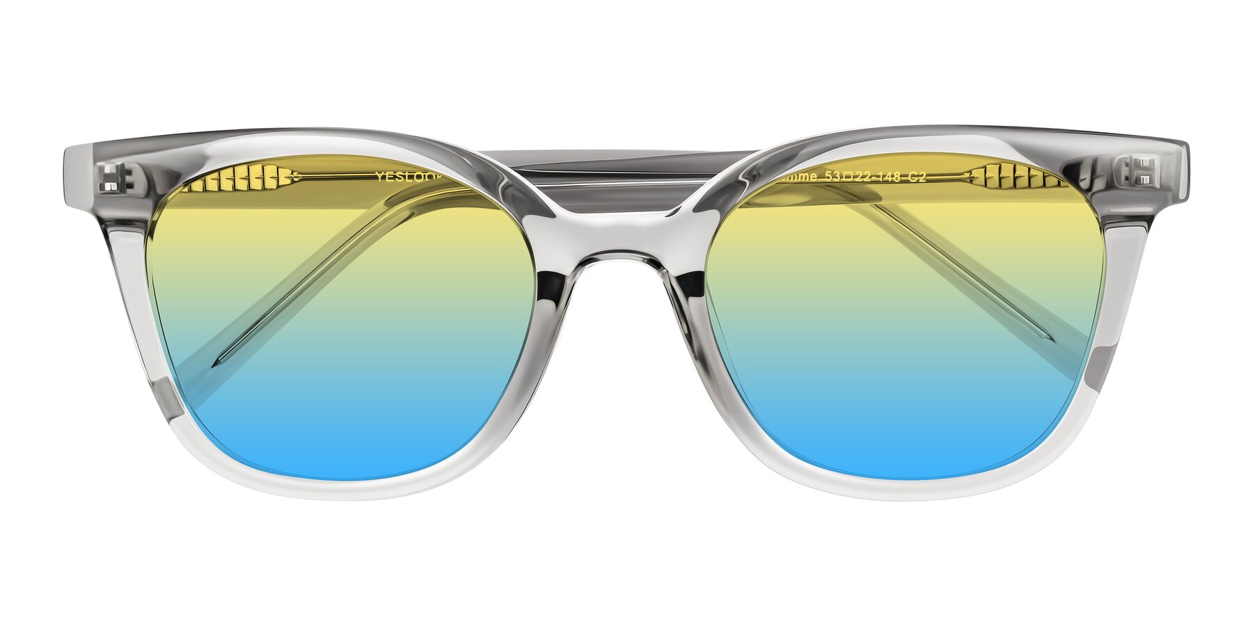 Folded Front of Jeromme in Transparent Gray with Yellow / Blue Gradient Lenses