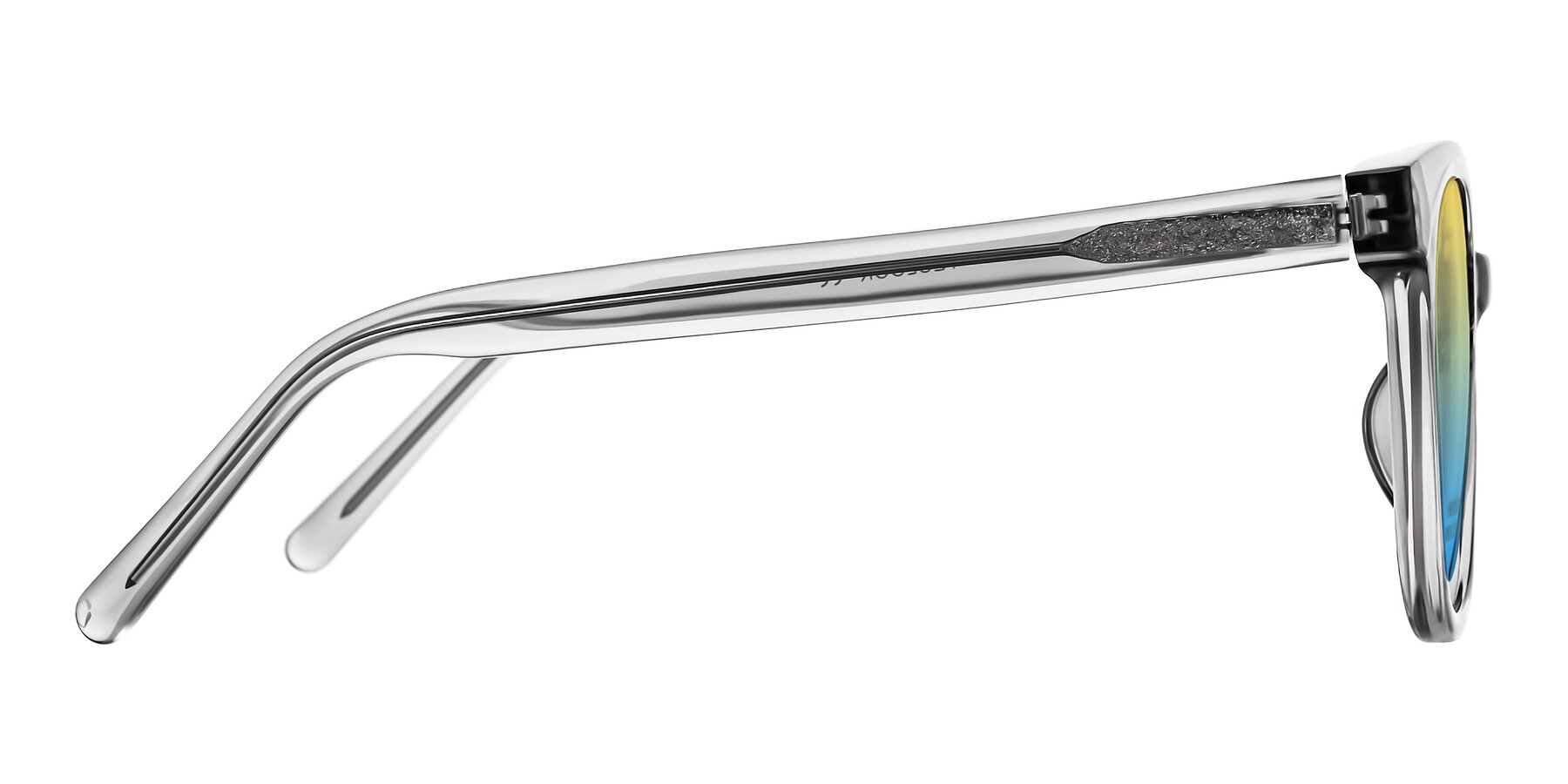Side of Jeromme in Transparent Gray with Yellow / Blue Gradient Lenses