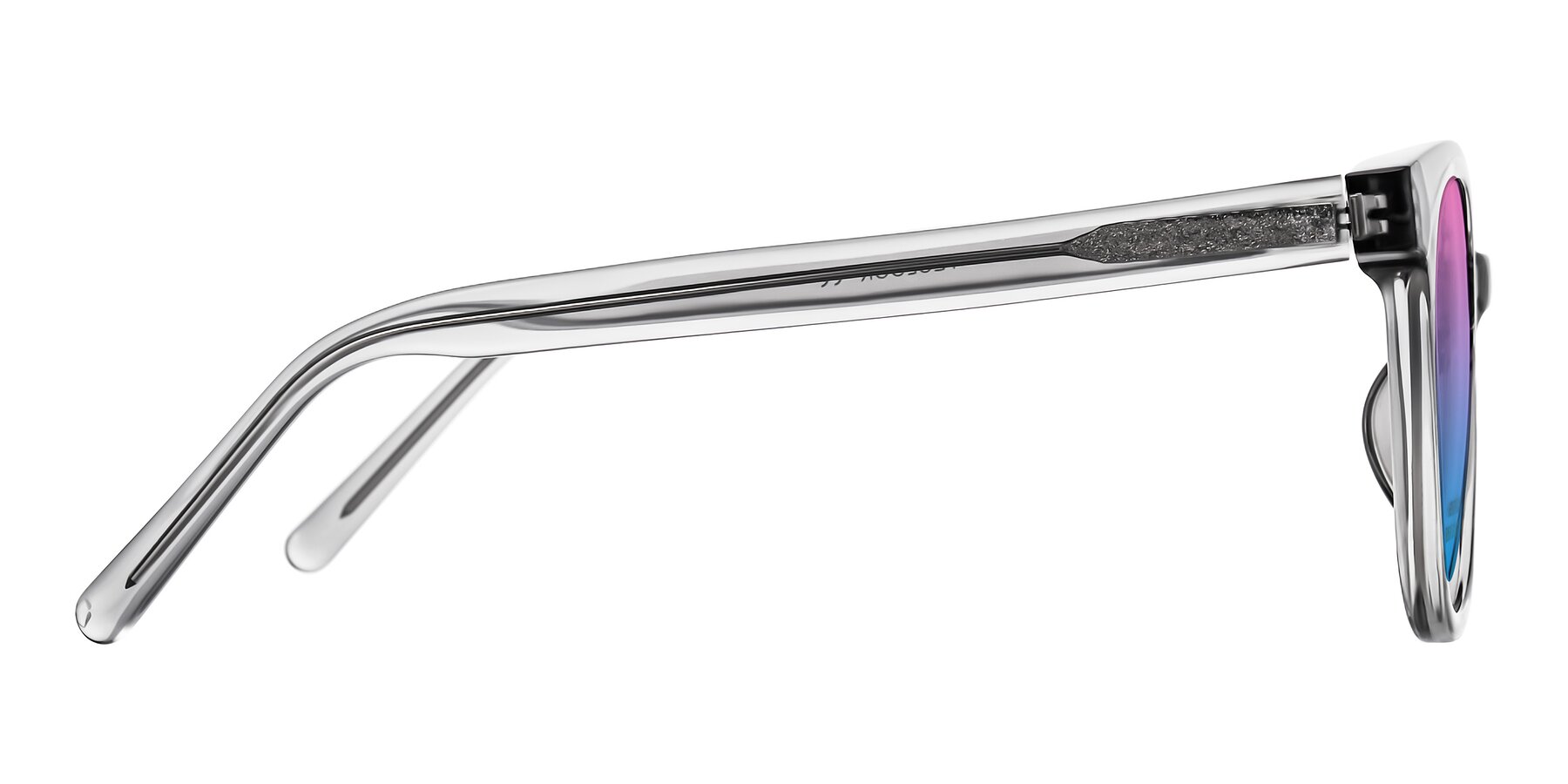 Side of Jeromme in Transparent Gray with Pink / Blue Gradient Lenses