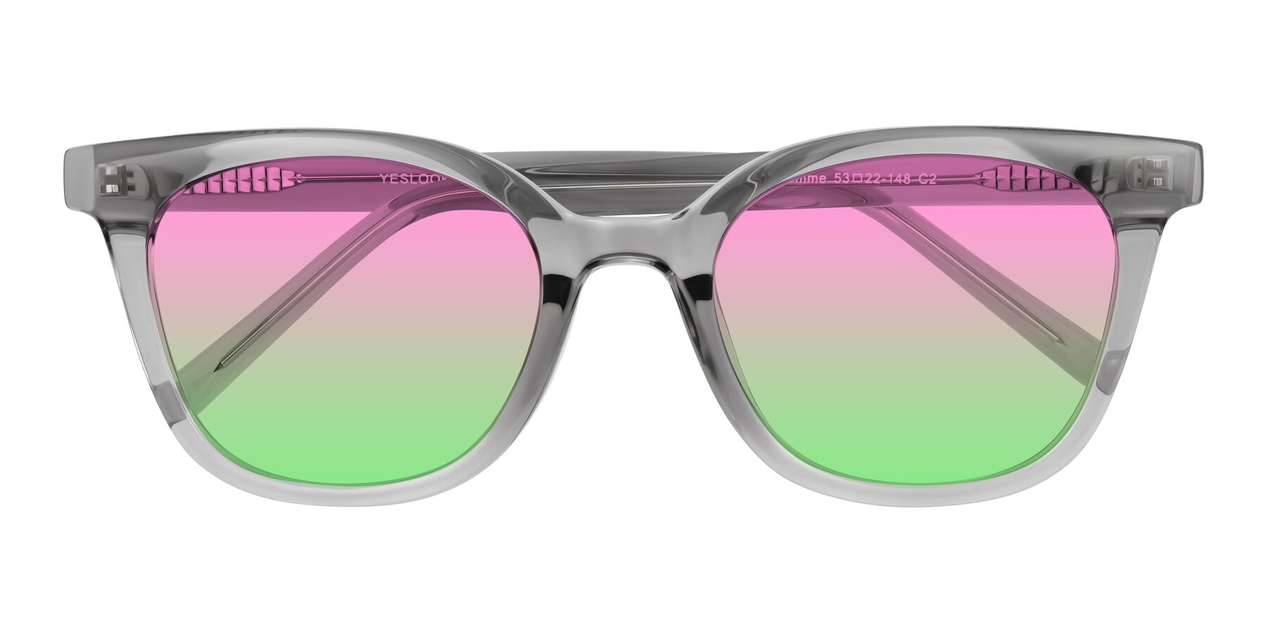 Folded Front of Jeromme in Transparent Gray with Pink / Green Gradient Lenses