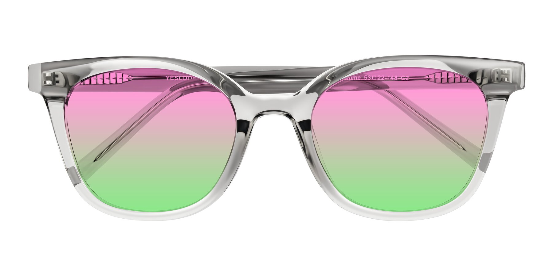 Folded Front of Jeromme in Transparent Gray with Pink / Green Gradient Lenses