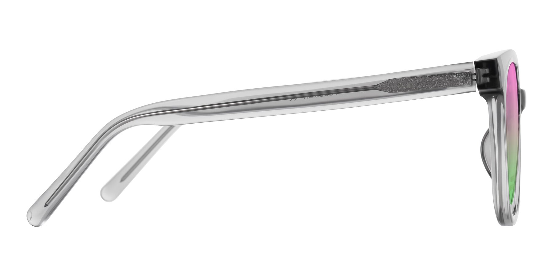 Side of Jeromme in Transparent Gray with Pink / Green Gradient Lenses