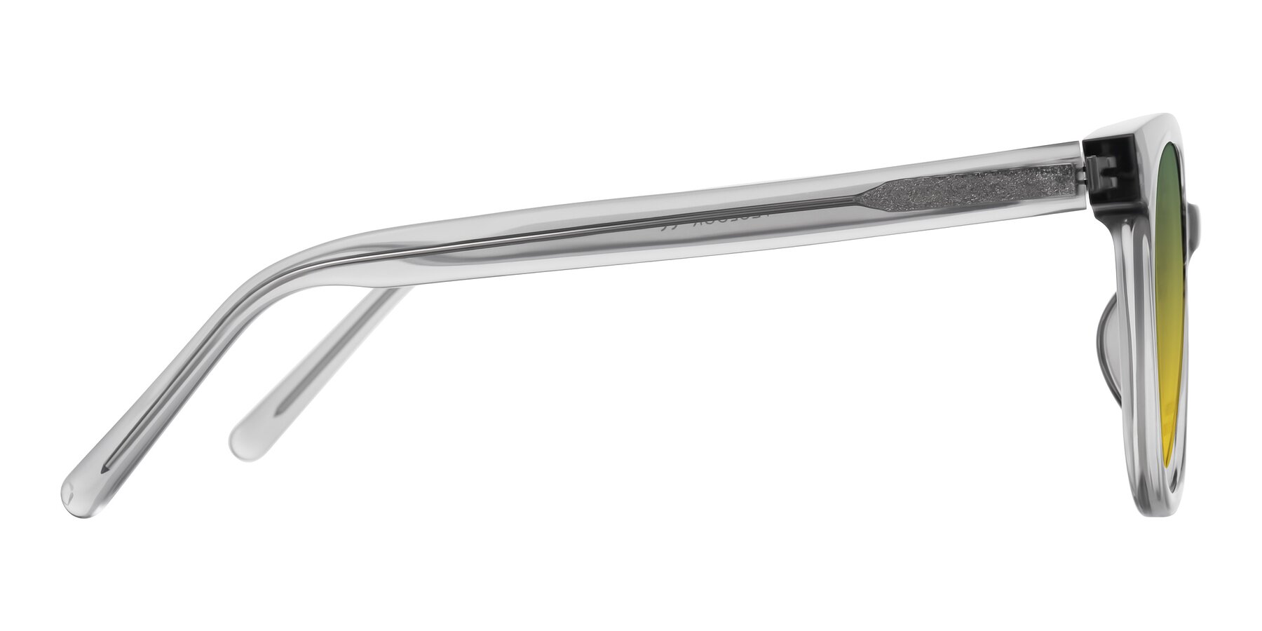 Side of Jeromme in Transparent Gray with Green / Yellow Gradient Lenses