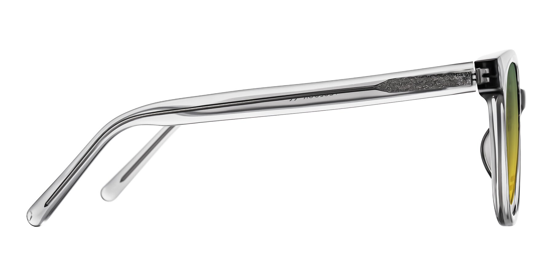 Side of Jeromme in Transparent Gray with Green / Yellow Gradient Lenses