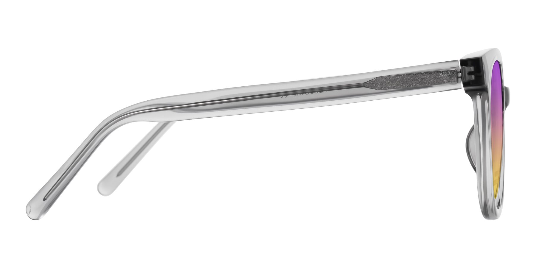 Side of Jeromme in Transparent Gray with Purple / Yellow Gradient Lenses