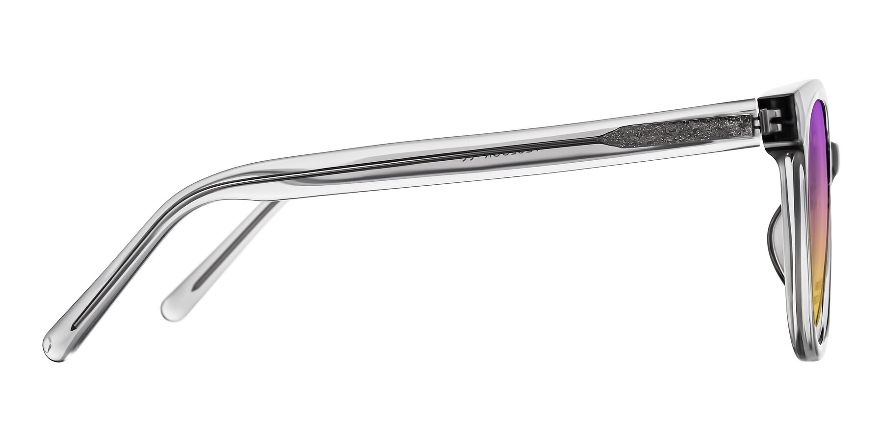 Side of Jeromme in Transparent Gray with Purple / Yellow Gradient Lenses