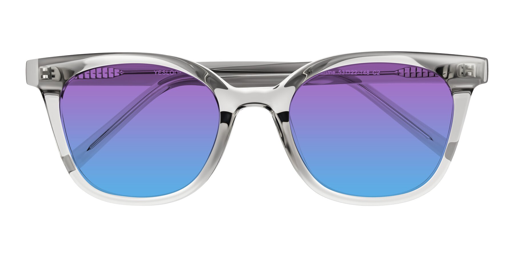 Folded Front of Jeromme in Transparent Gray with Purple / Blue Gradient Lenses