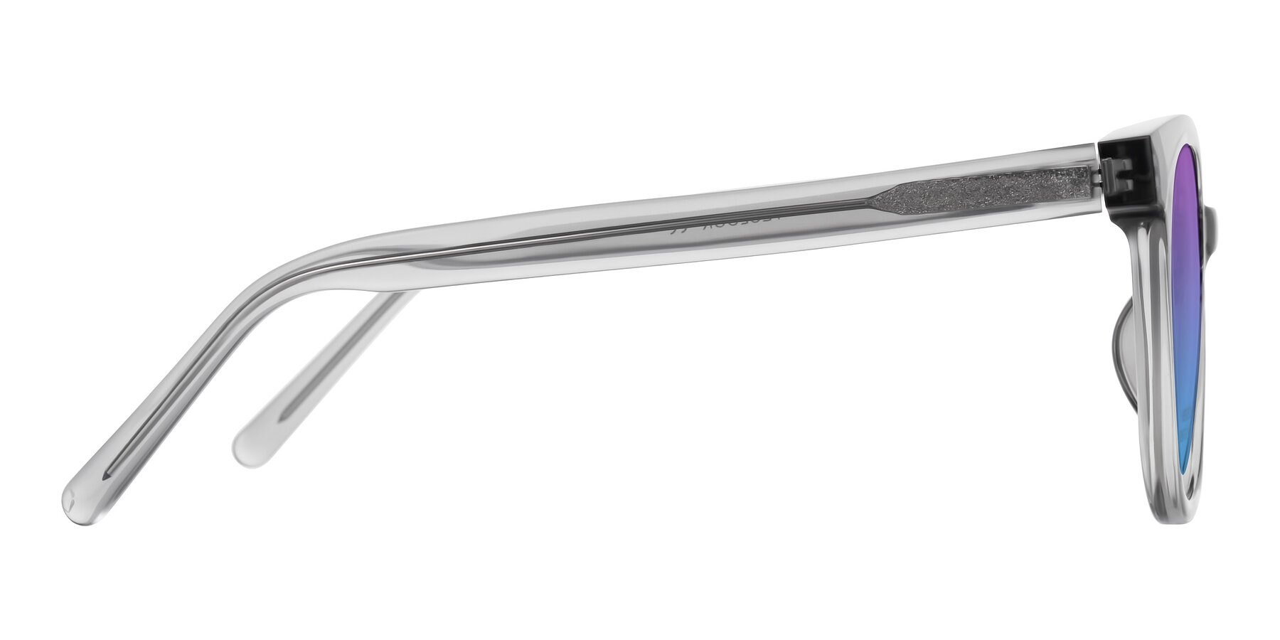 Side of Jeromme in Transparent Gray with Purple / Blue Gradient Lenses