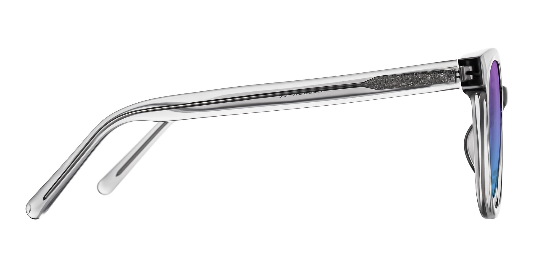 Side of Jeromme in Transparent Gray with Purple / Blue Gradient Lenses