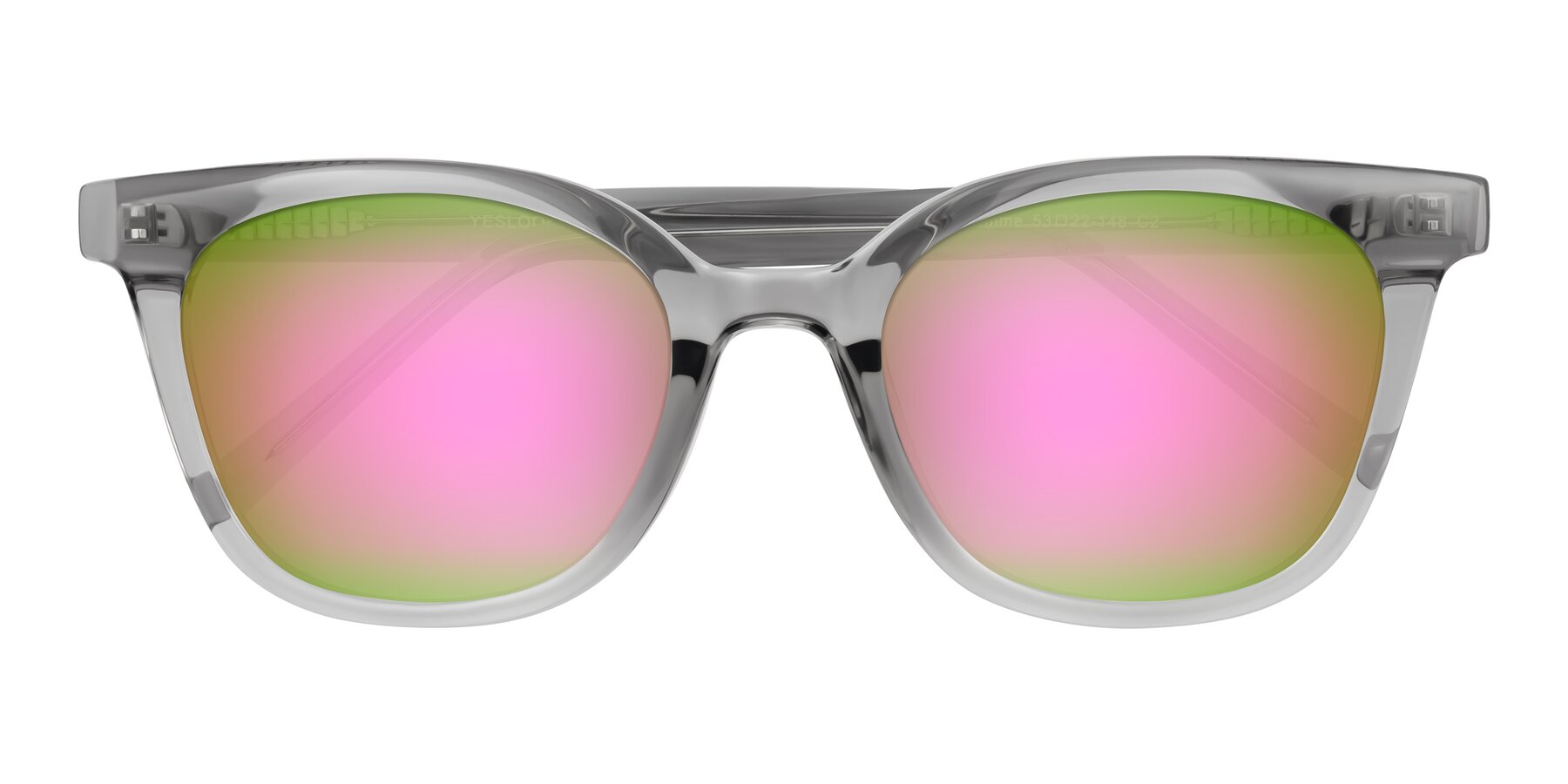 Folded Front of Jeromme in Transparent Gray with Pink Mirrored Lenses