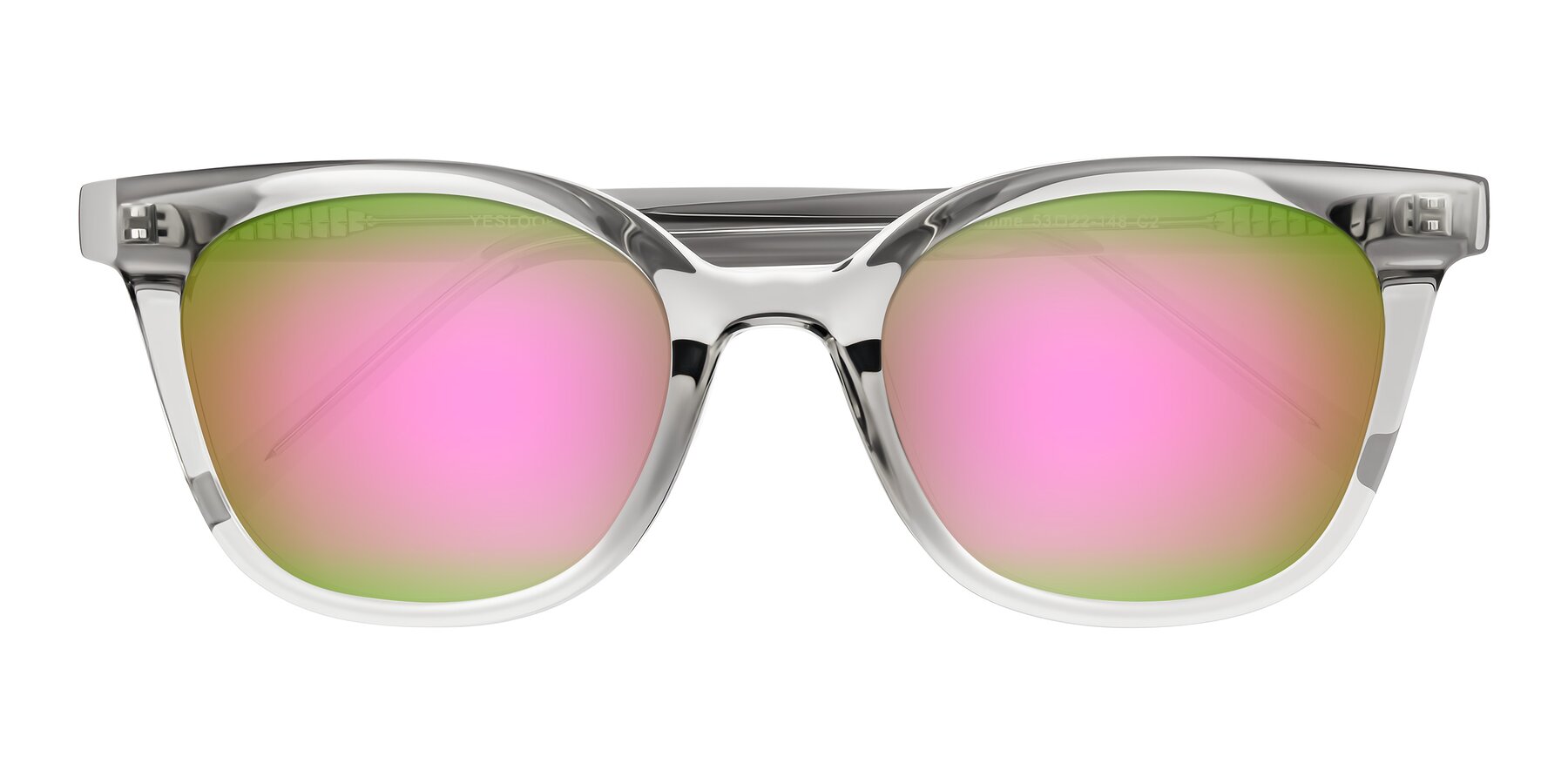 Folded Front of Jeromme in Transparent Gray with Pink Mirrored Lenses