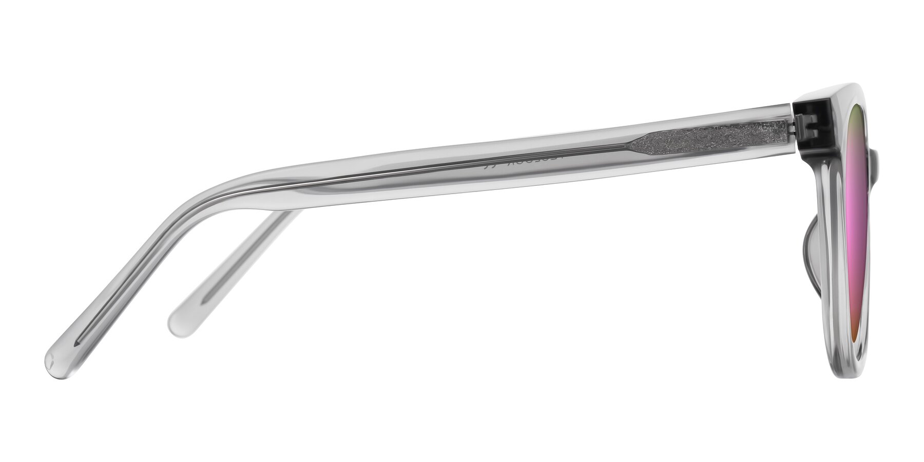Side of Jeromme in Transparent Gray with Pink Mirrored Lenses