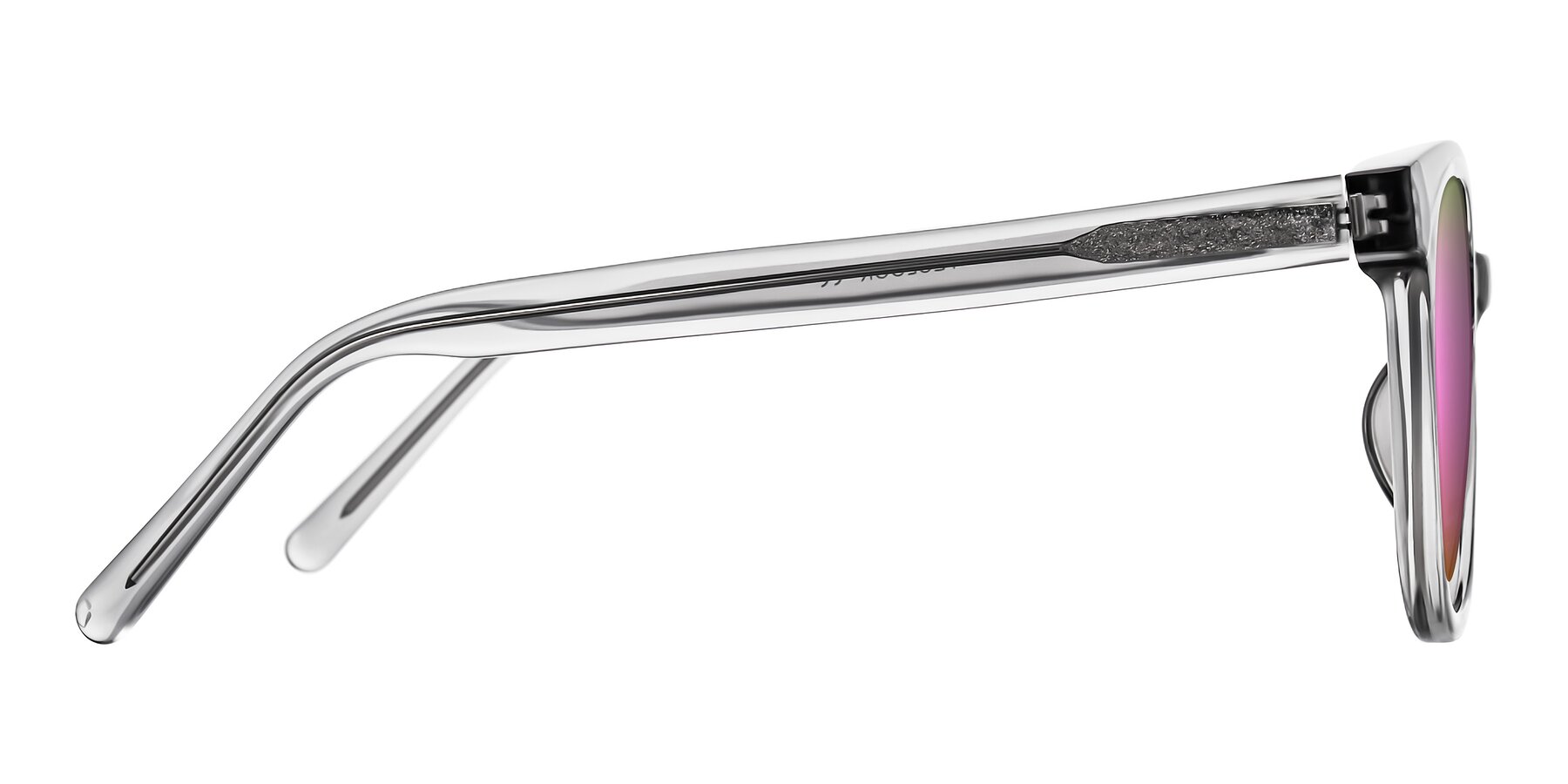 Side of Jeromme in Transparent Gray with Pink Mirrored Lenses
