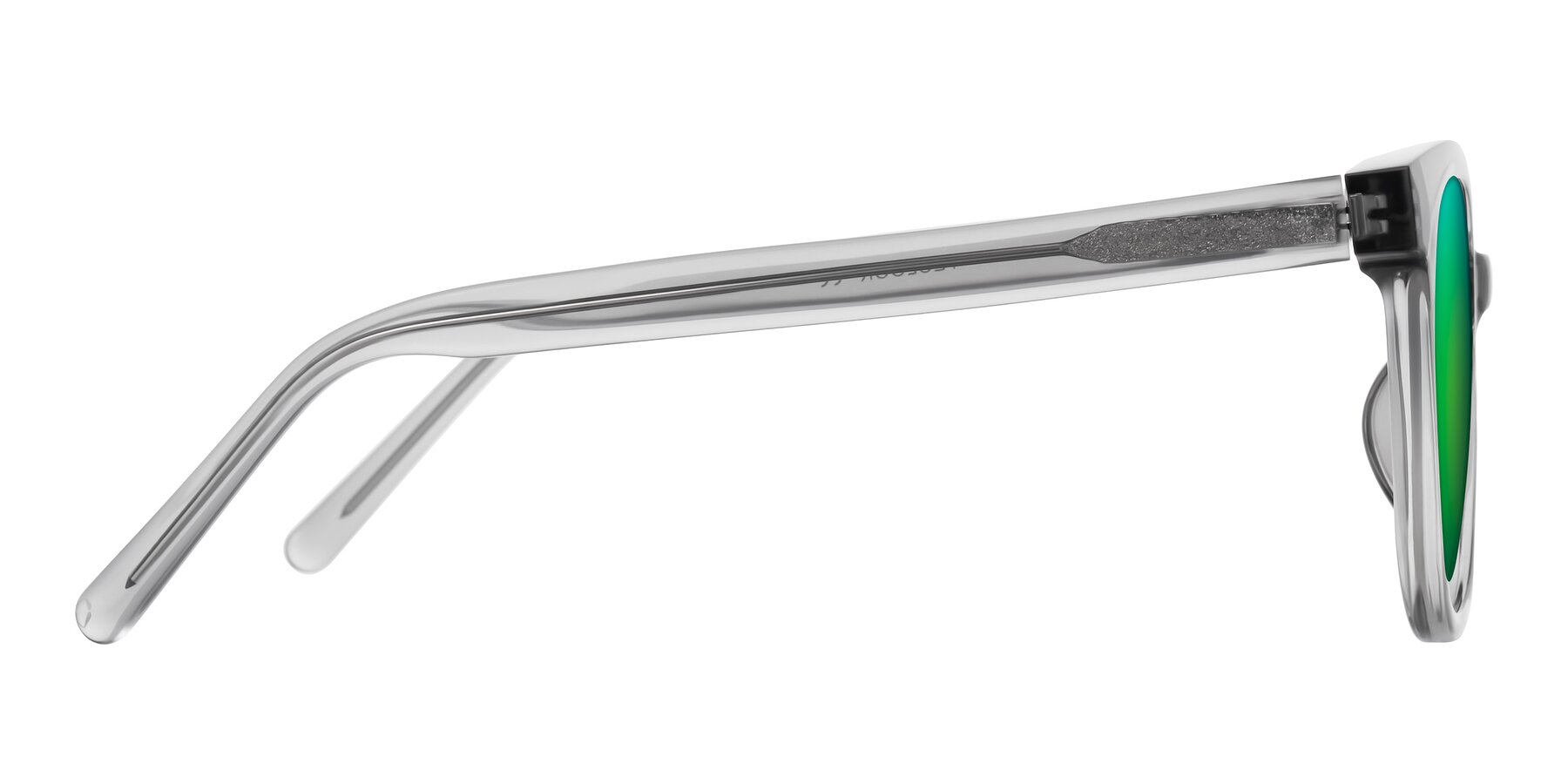 Side of Jeromme in Transparent Gray with Green Mirrored Lenses