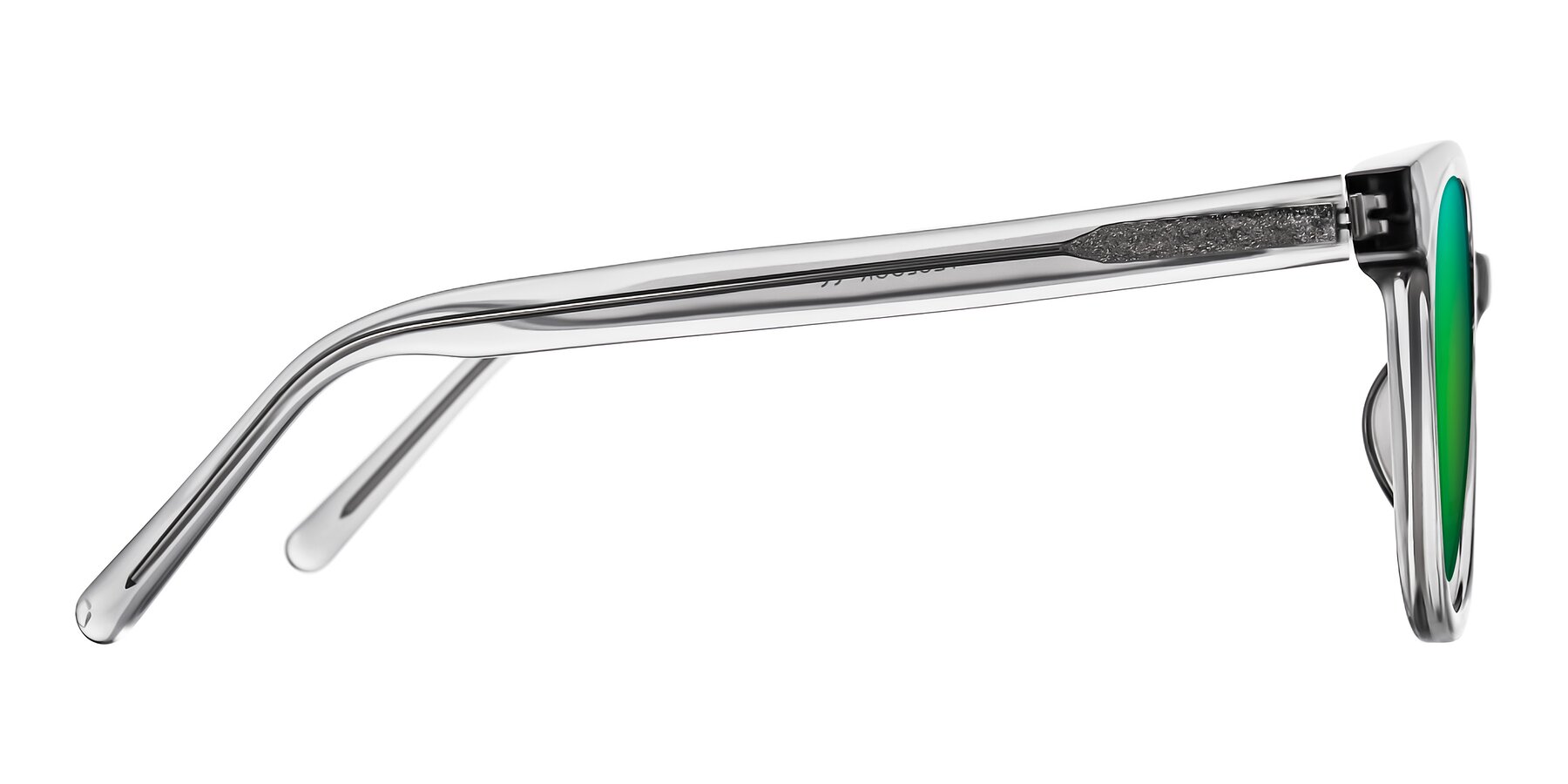 Side of Jeromme in Transparent Gray with Green Mirrored Lenses