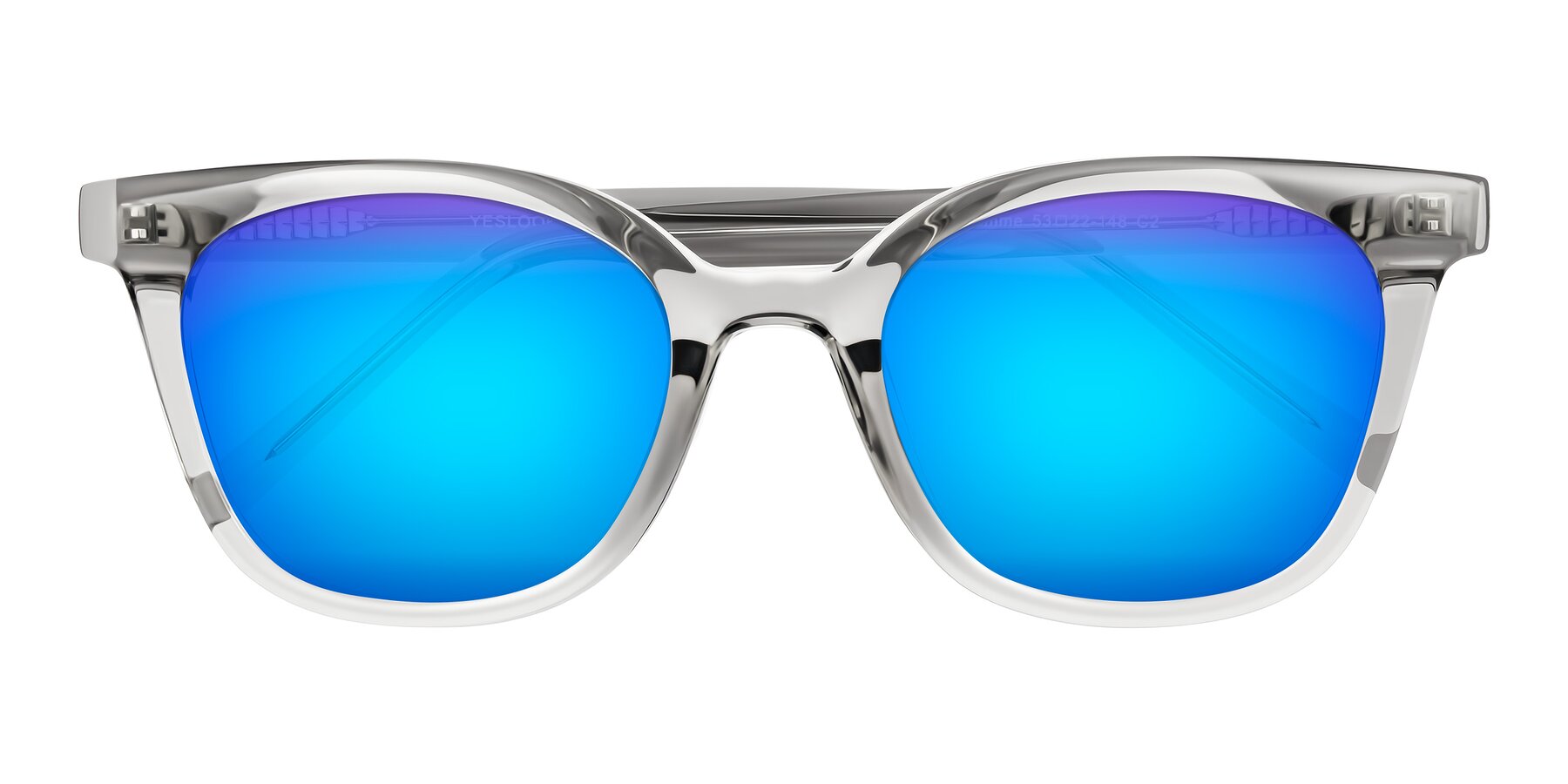 Folded Front of Jeromme in Transparent Gray with Blue Mirrored Lenses