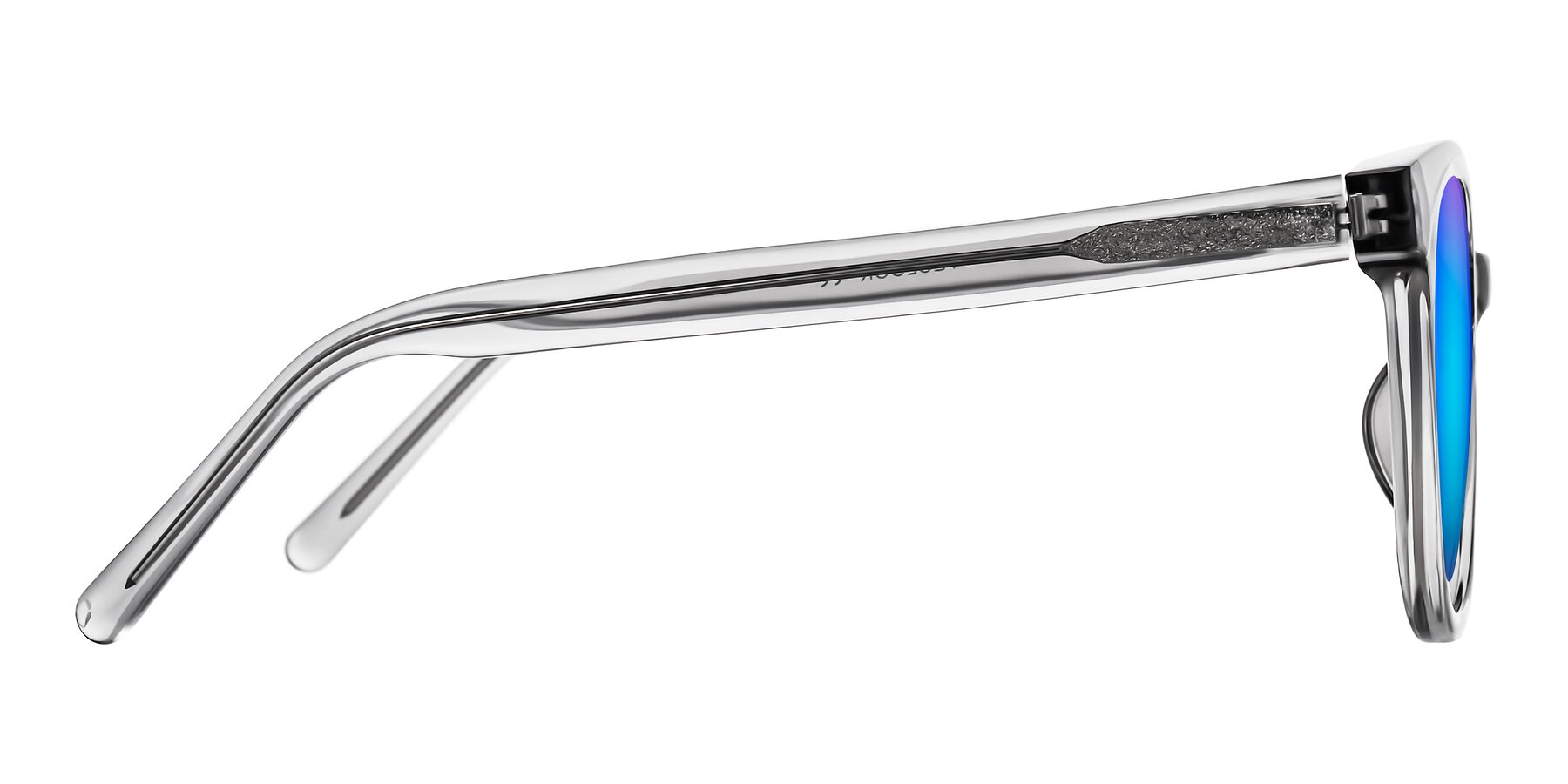 Side of Jeromme in Transparent Gray with Blue Mirrored Lenses