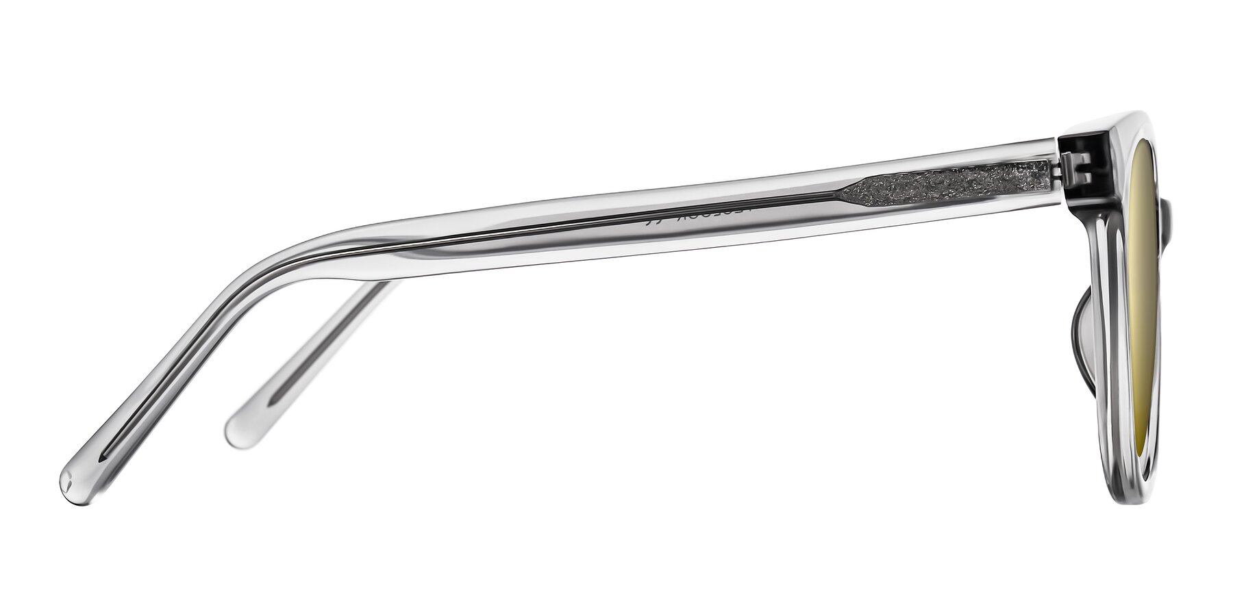 Side of Jeromme in Transparent Gray with Gold Mirrored Lenses