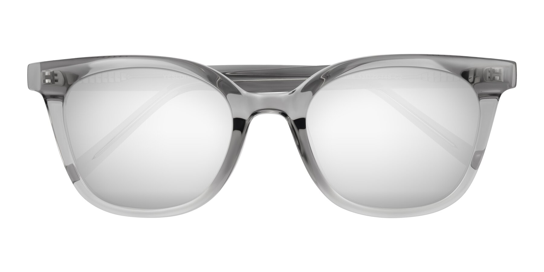 Folded Front of Jeromme in Transparent Gray with Silver Mirrored Lenses