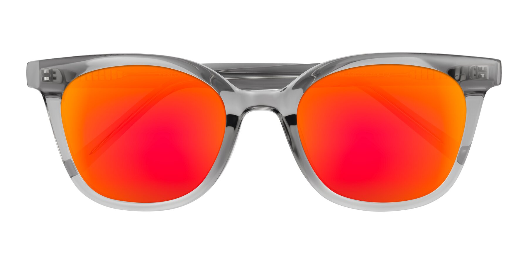 Folded Front of Jeromme in Transparent Gray with Red Gold Mirrored Lenses