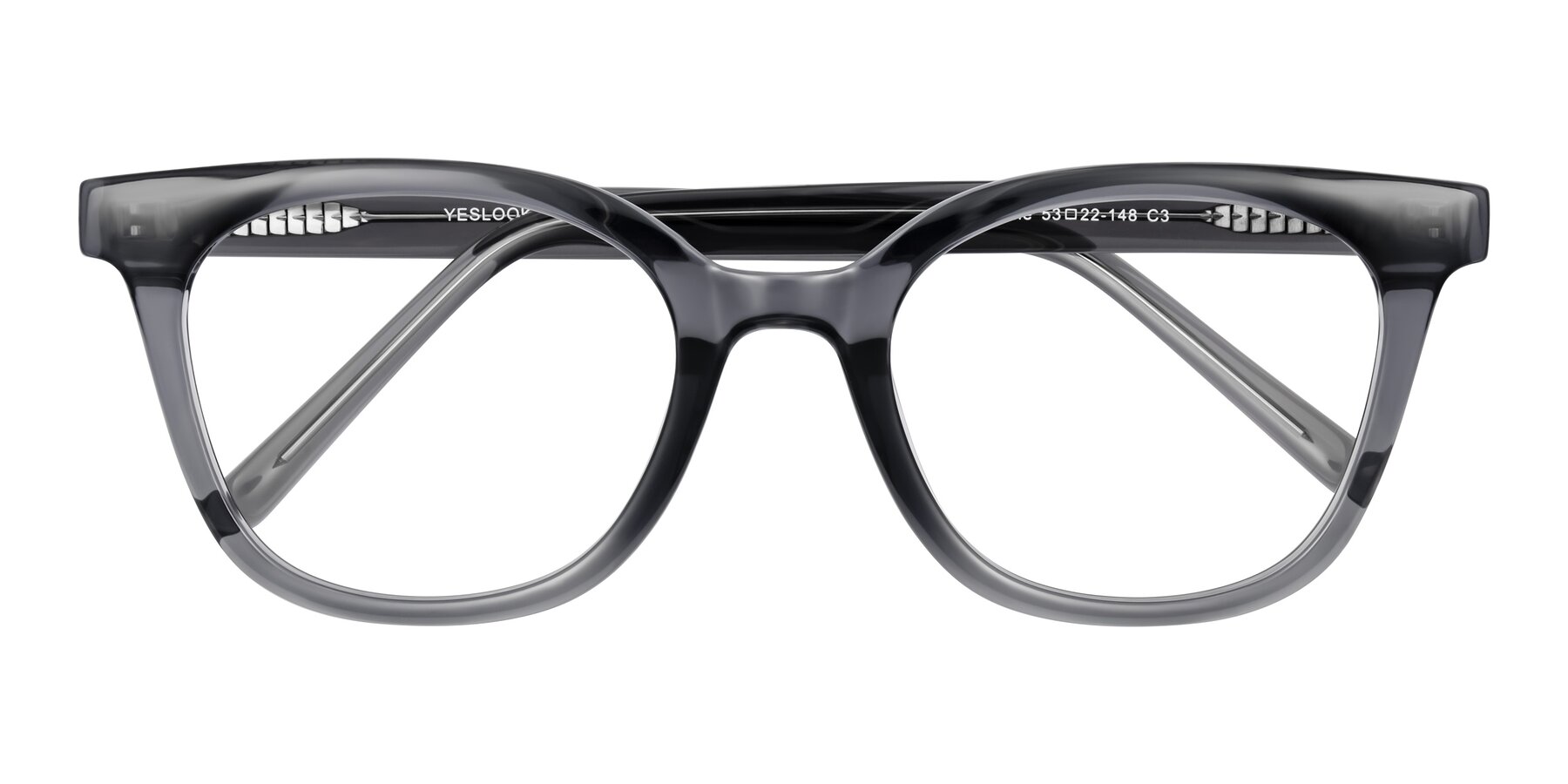 Folded Front of Jeromme in Translucent Gray with Clear Eyeglass Lenses