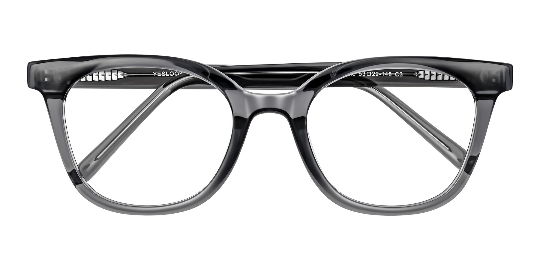 Folded Front of Jeromme in Translucent Gray with Clear Eyeglass Lenses