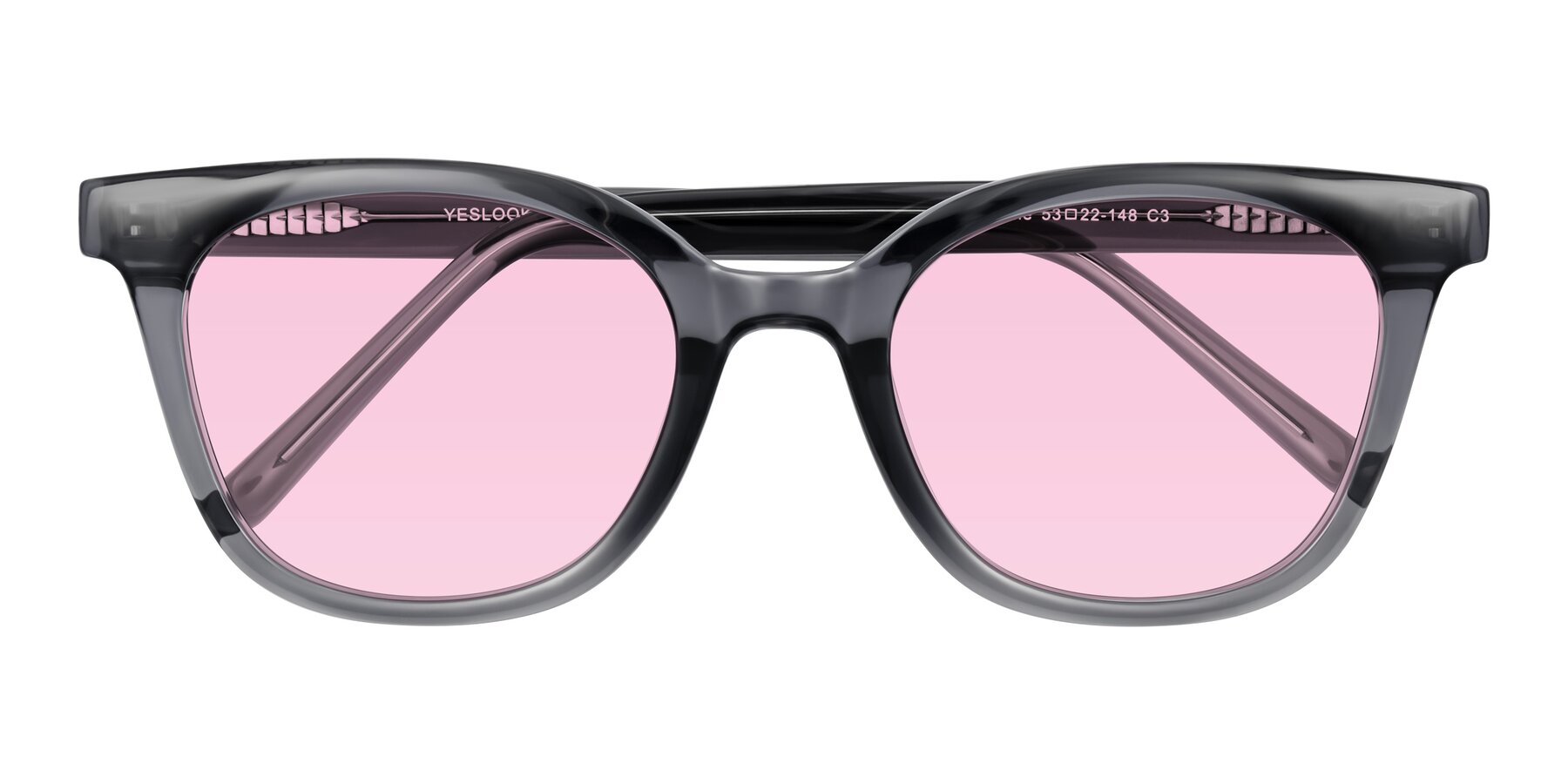 Folded Front of Jeromme in Translucent Gray with Light Pink Tinted Lenses