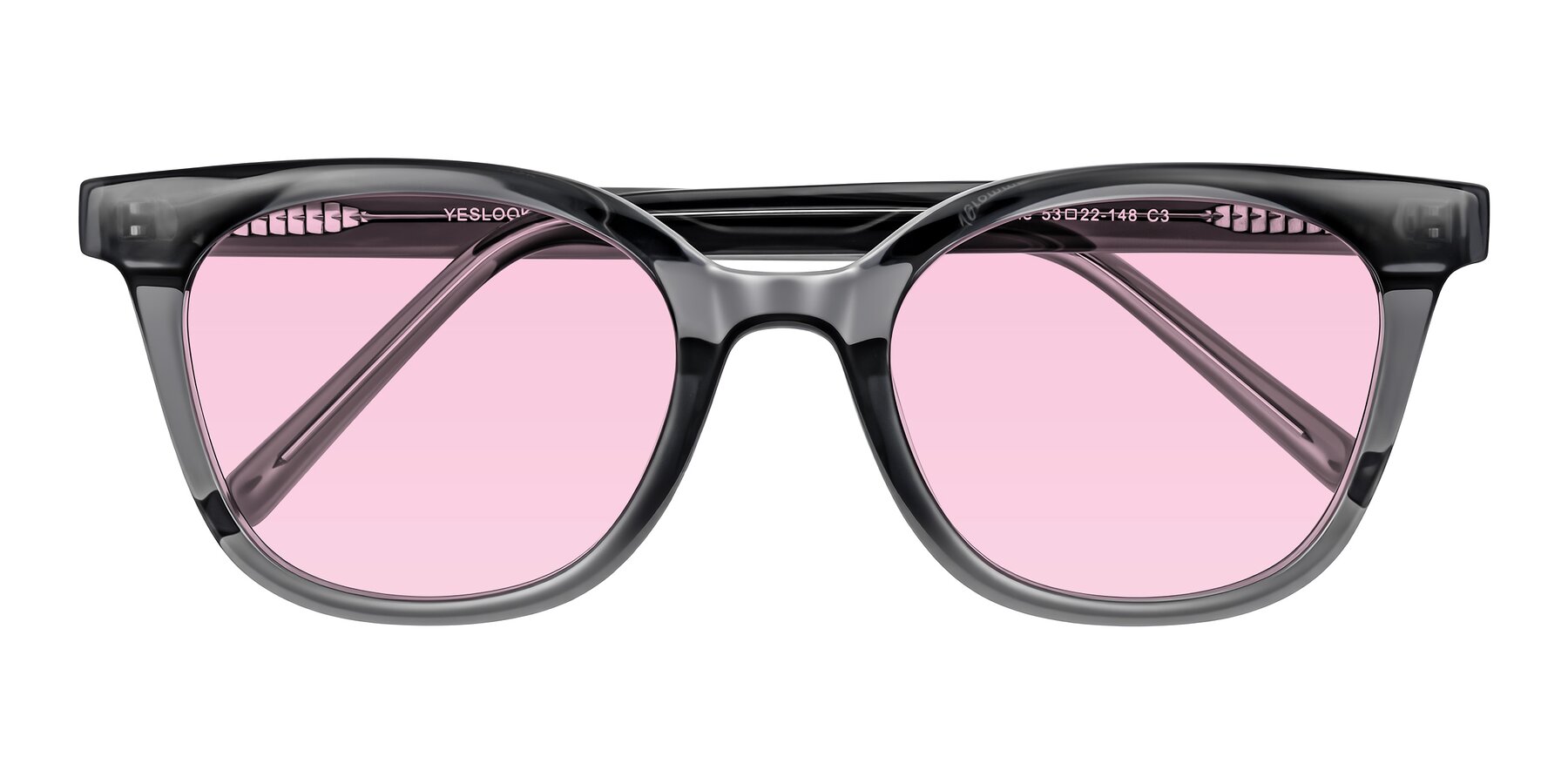 Folded Front of Jeromme in Translucent Gray with Light Pink Tinted Lenses