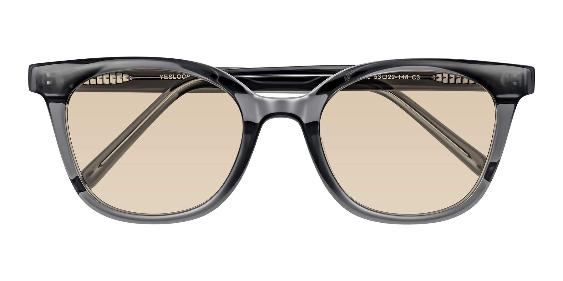Folded Front of Jeromme in Translucent Gray with Light Brown Tinted Lenses