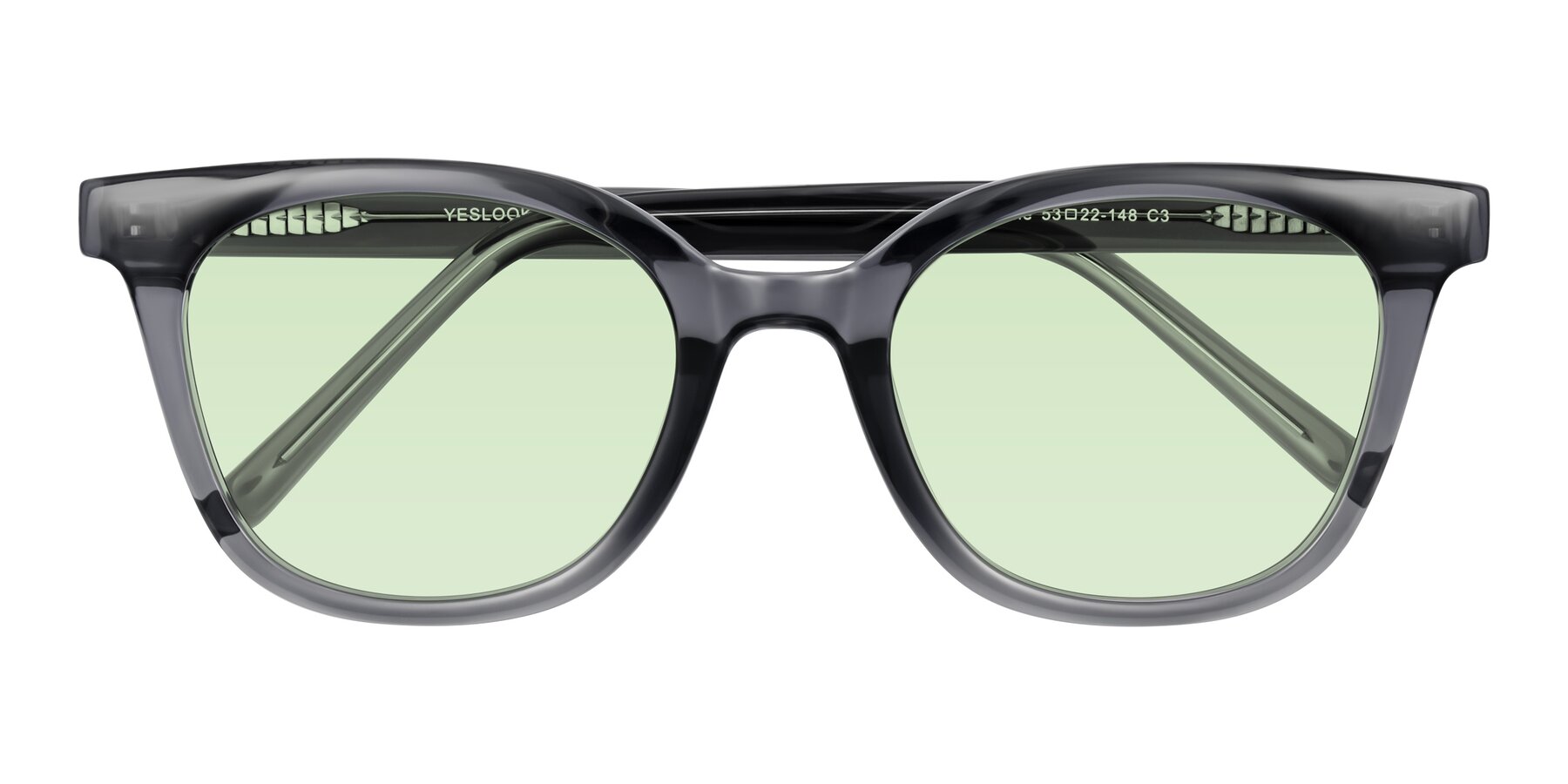 Folded Front of Jeromme in Translucent Gray with Light Green Tinted Lenses