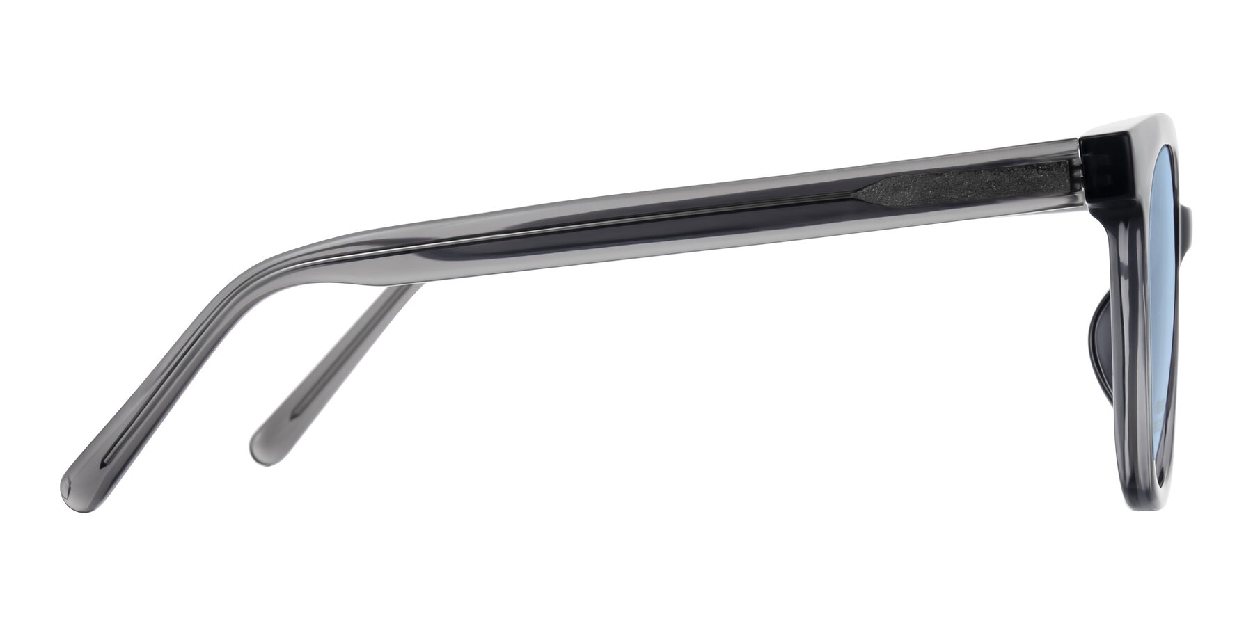Side of Jeromme in Translucent Gray with Light Blue Tinted Lenses