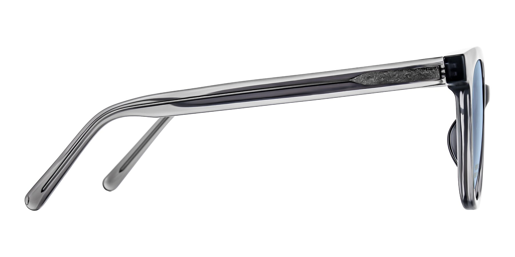Side of Jeromme in Translucent Gray with Light Blue Tinted Lenses