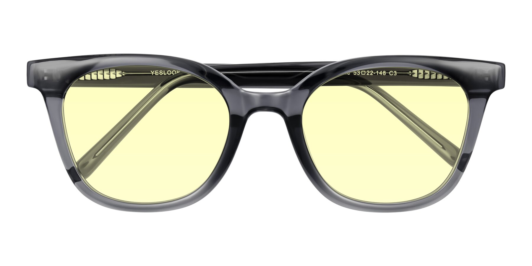 Folded Front of Jeromme in Translucent Gray with Light Yellow Tinted Lenses