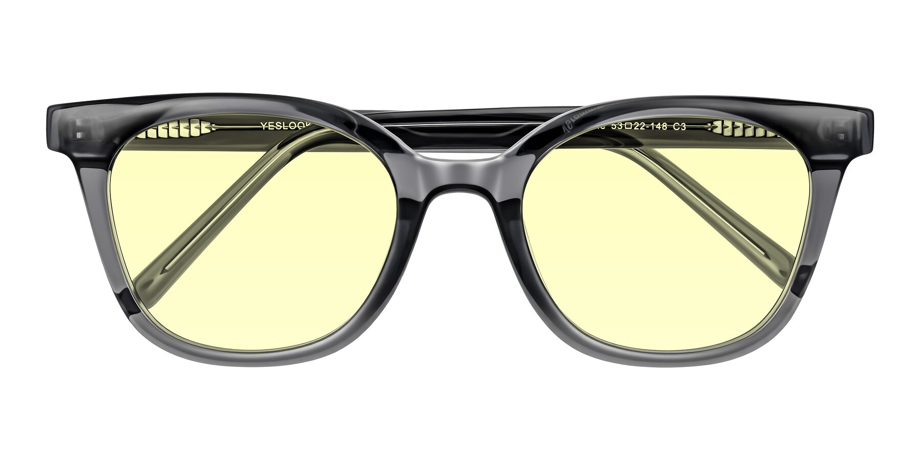 Folded Front of Jeromme in Translucent Gray with Light Yellow Tinted Lenses