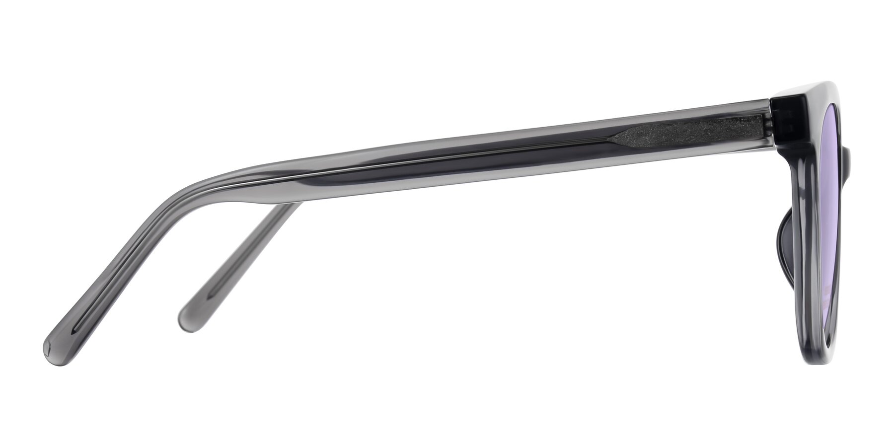 Side of Jeromme in Translucent Gray with Light Purple Tinted Lenses