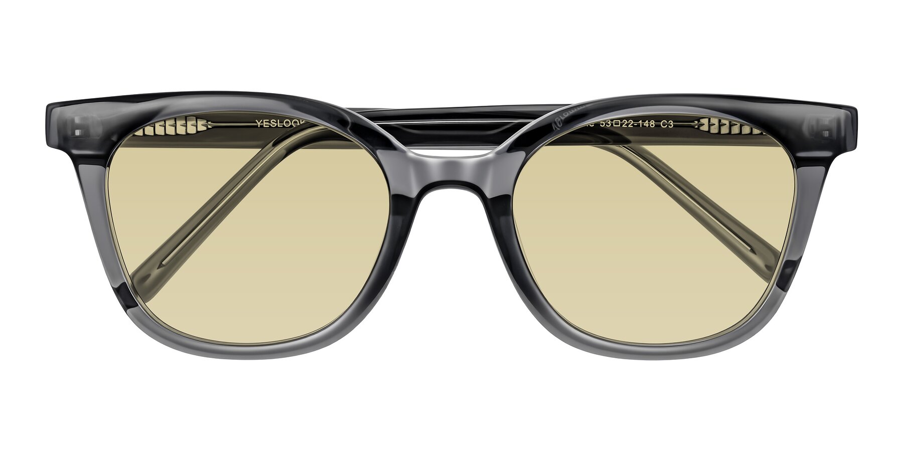Folded Front of Jeromme in Translucent Gray with Light Champagne Tinted Lenses