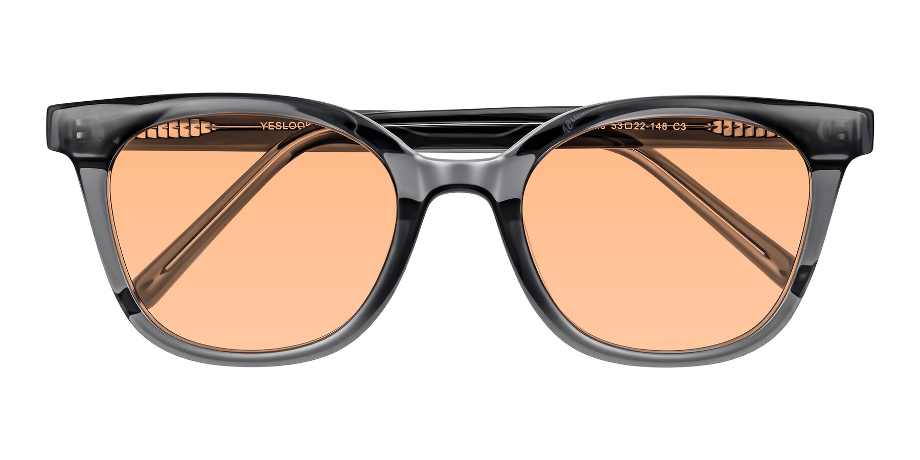 Folded Front of Jeromme in Translucent Gray with Light Orange Tinted Lenses