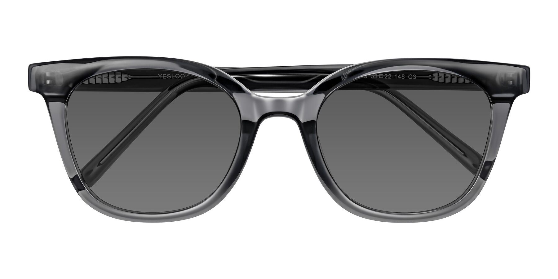 Folded Front of Jeromme in Translucent Gray with Medium Gray Tinted Lenses