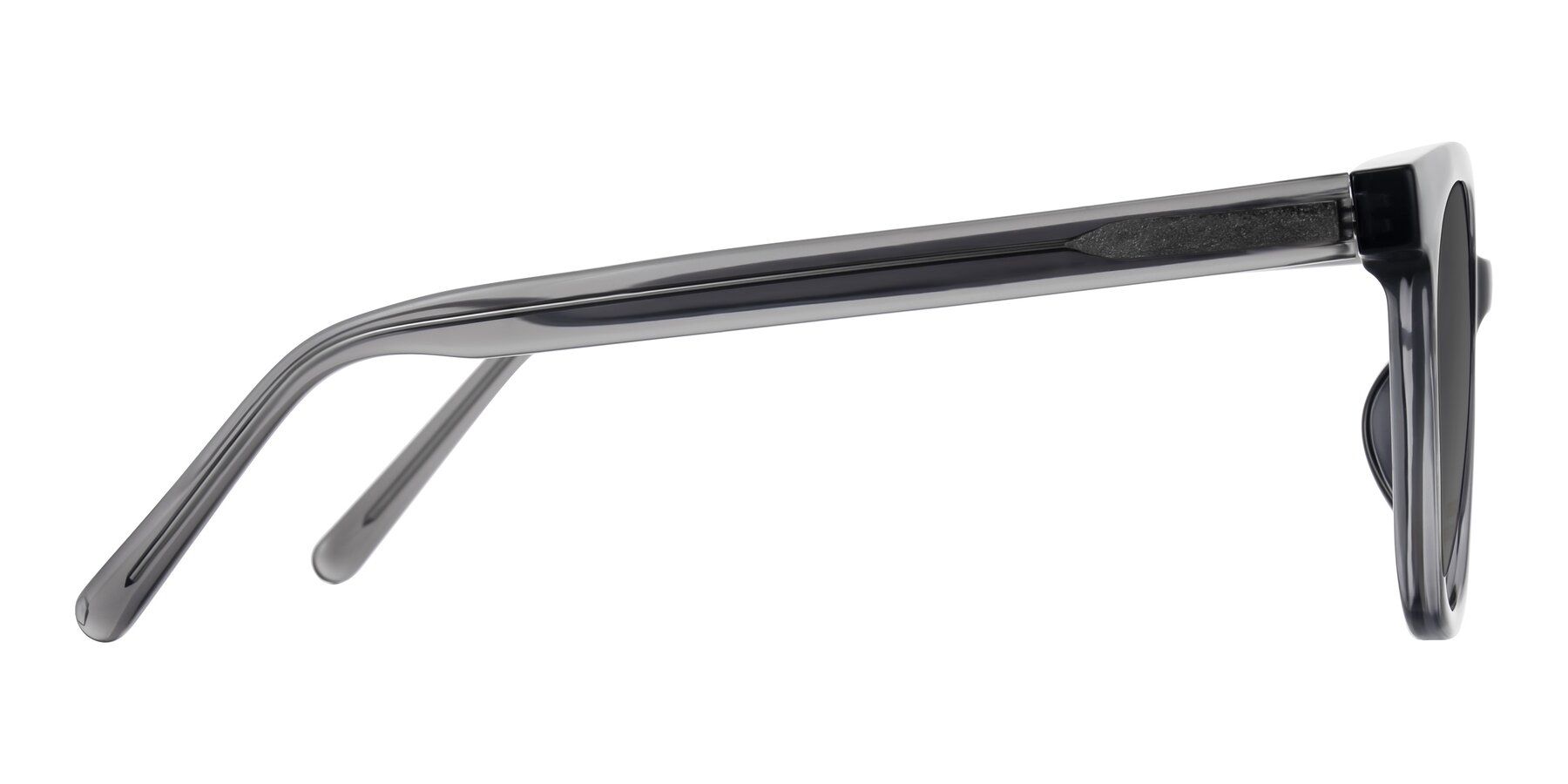 Side of Jeromme in Translucent Gray with Medium Gray Tinted Lenses