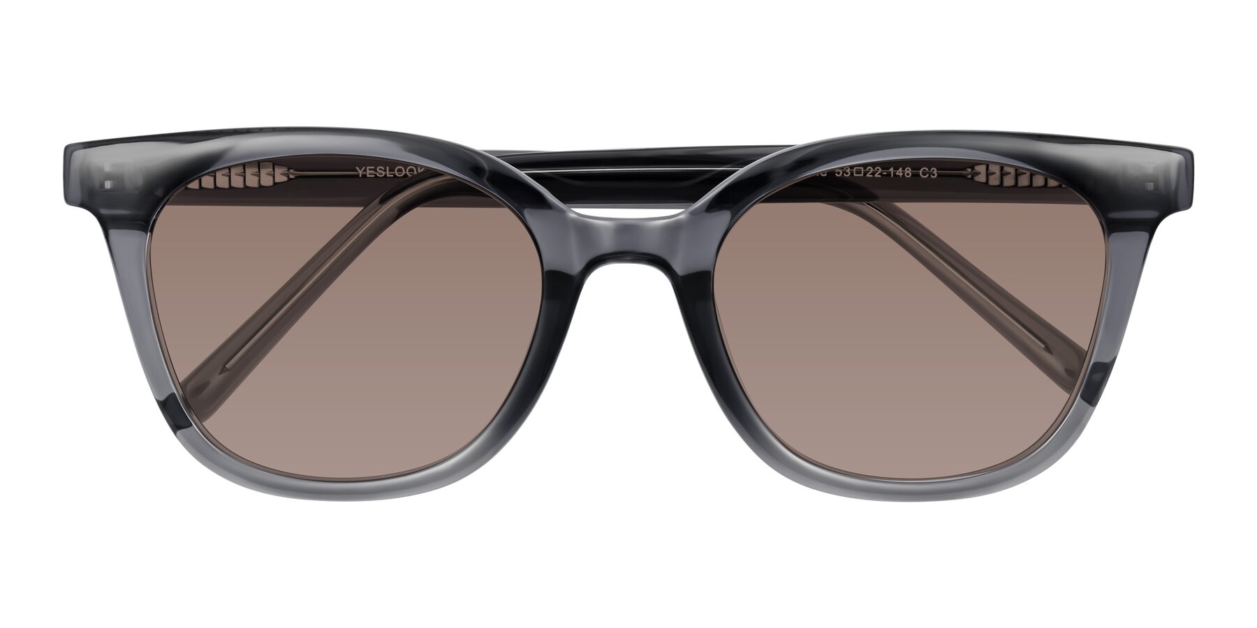 Folded Front of Jeromme in Translucent Gray with Medium Brown Tinted Lenses