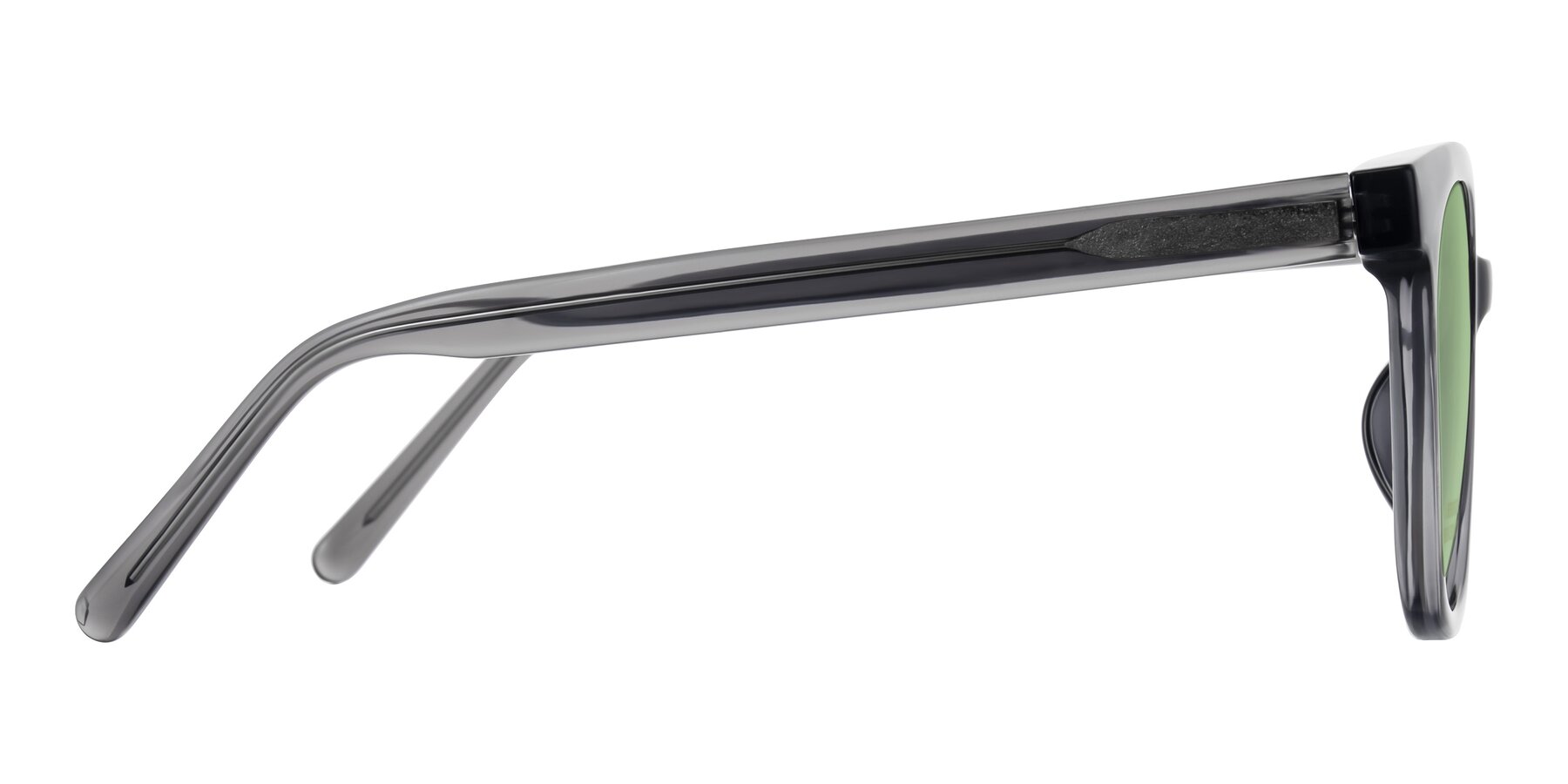Side of Jeromme in Translucent Gray with Medium Green Tinted Lenses