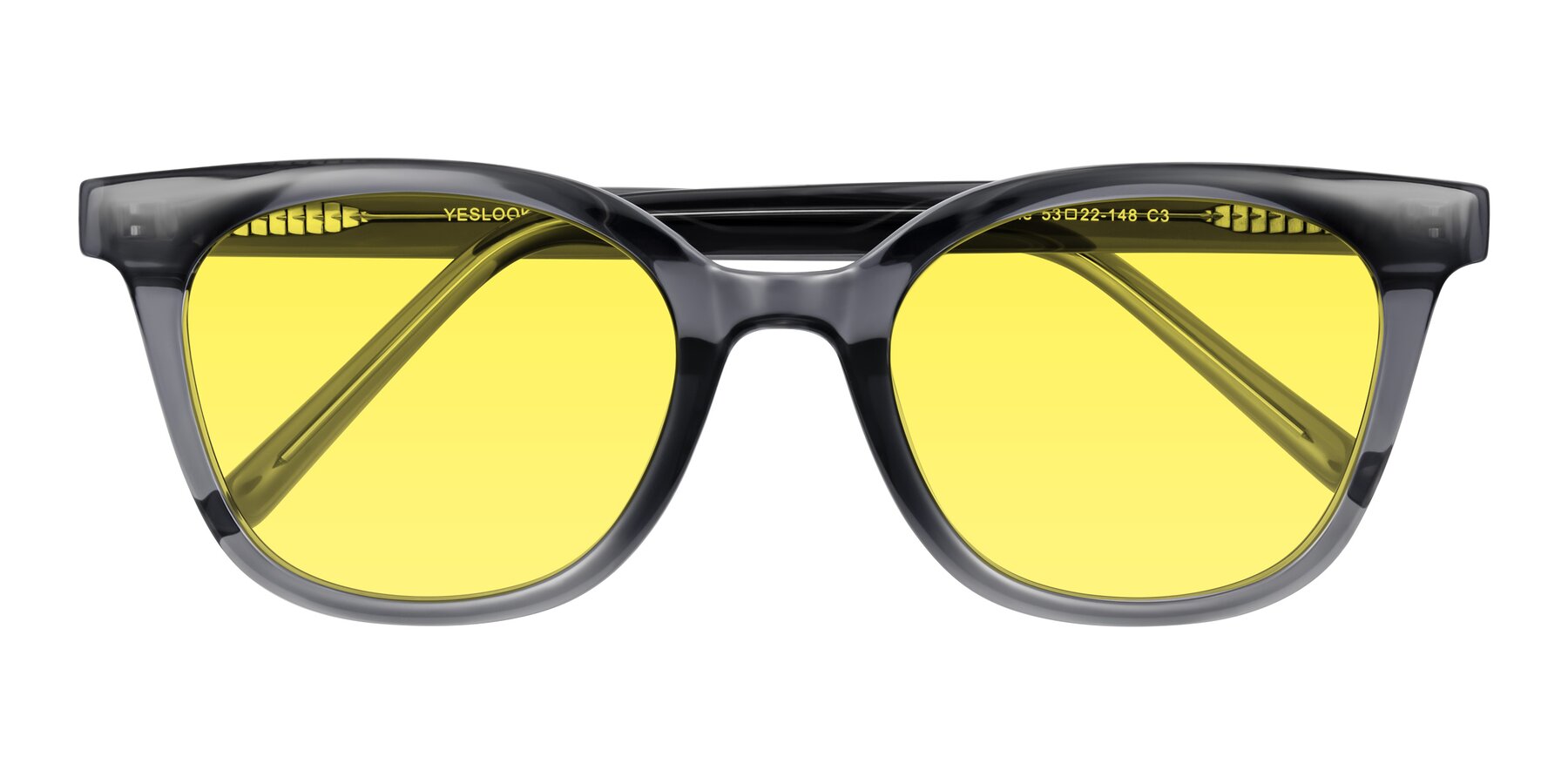 Folded Front of Jeromme in Translucent Gray with Medium Yellow Tinted Lenses