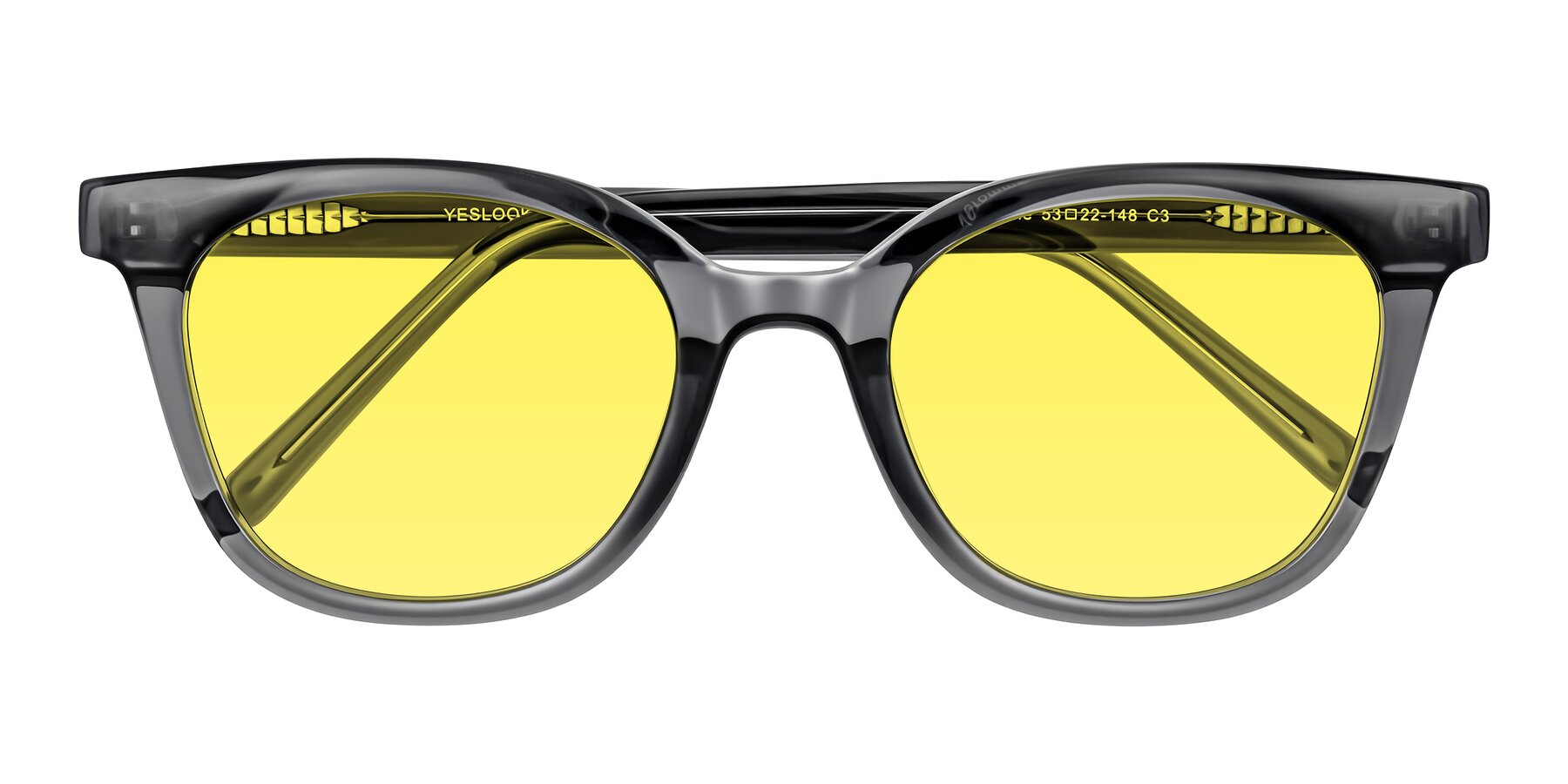 Folded Front of Jeromme in Translucent Gray with Medium Yellow Tinted Lenses