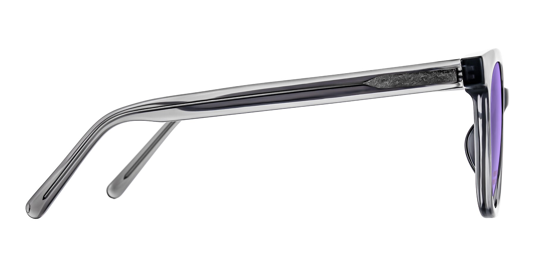 Side of Jeromme in Translucent Gray with Medium Purple Tinted Lenses