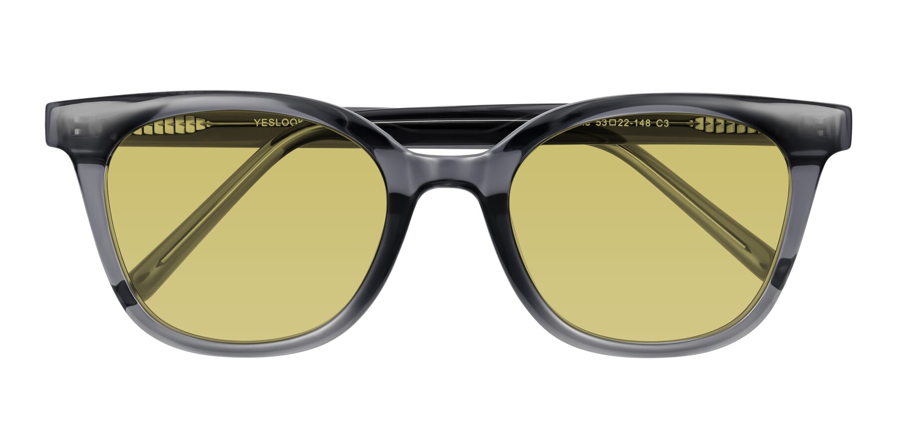 Folded Front of Jeromme in Translucent Gray with Medium Champagne Tinted Lenses