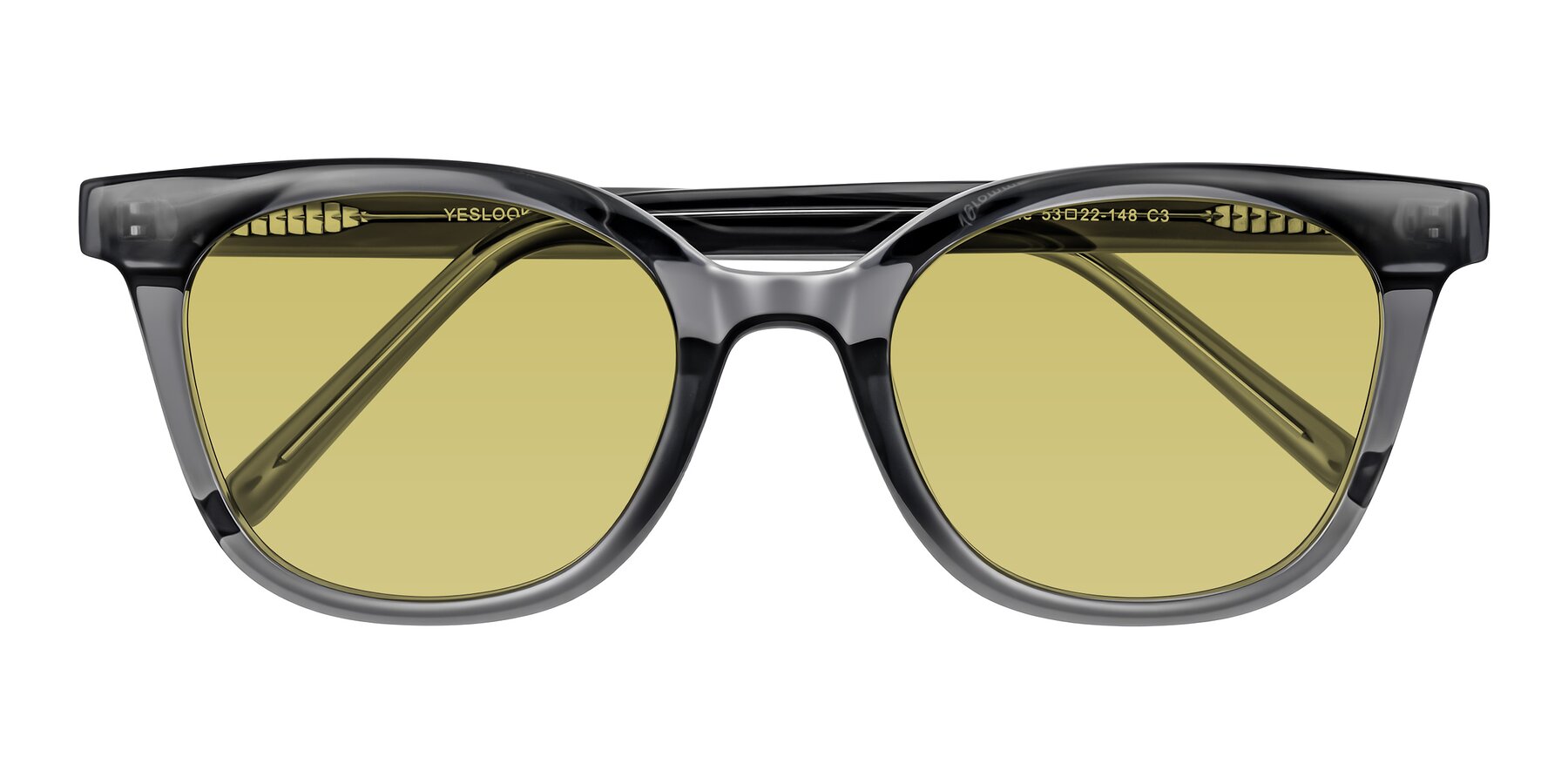 Folded Front of Jeromme in Translucent Gray with Medium Champagne Tinted Lenses