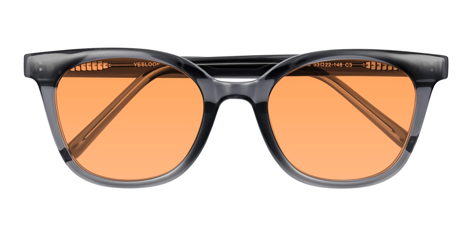 Folded Front of Jeromme in Translucent Gray with Medium Orange Tinted Lenses