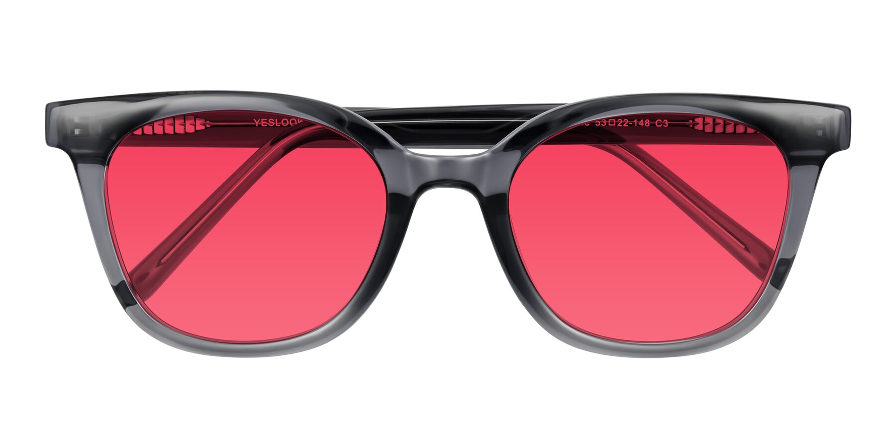 Folded Front of Jeromme in Translucent Gray with Red Tinted Lenses
